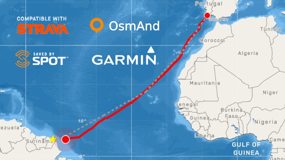 Screenshot of a TravelMap using Live Tracking including logos of Strava, OsmAnd, SPOT and Garmin