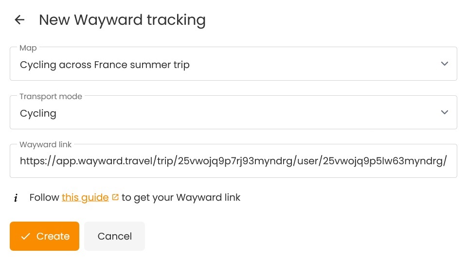 Enable the TravelMap Live Tracking to synchronize your Wayward tracking