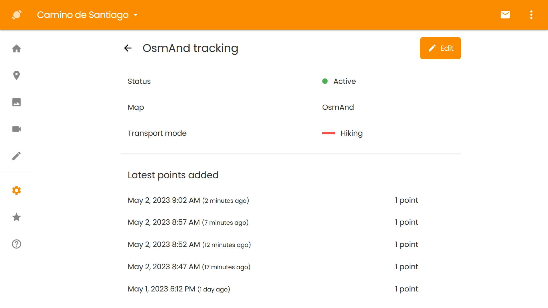 Screenshot of the Live Tracking settings inside the TravelMap administration