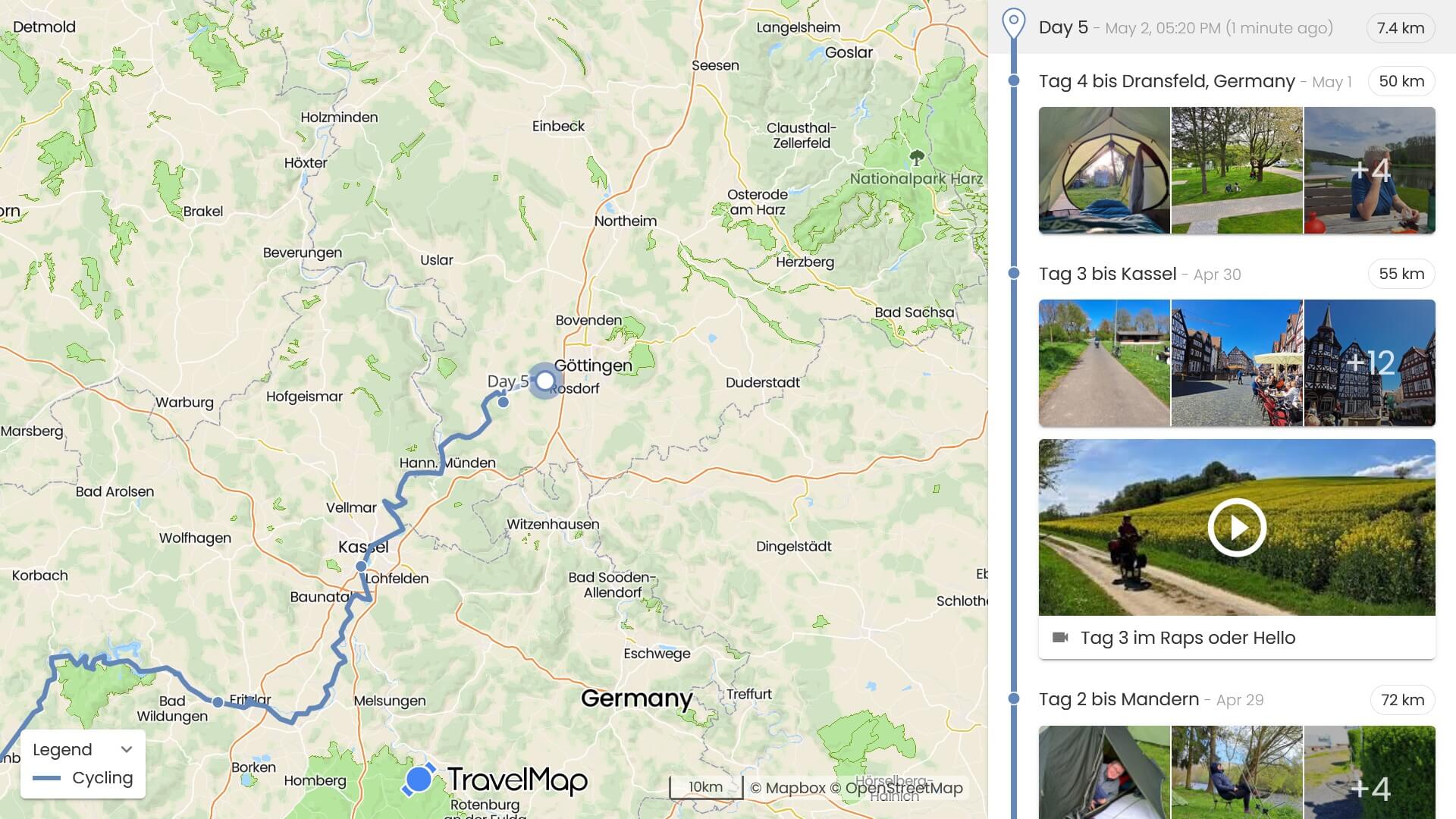 Screenshot of a TravelMap updated in real time with OsmAnd Online Tracking (Android)