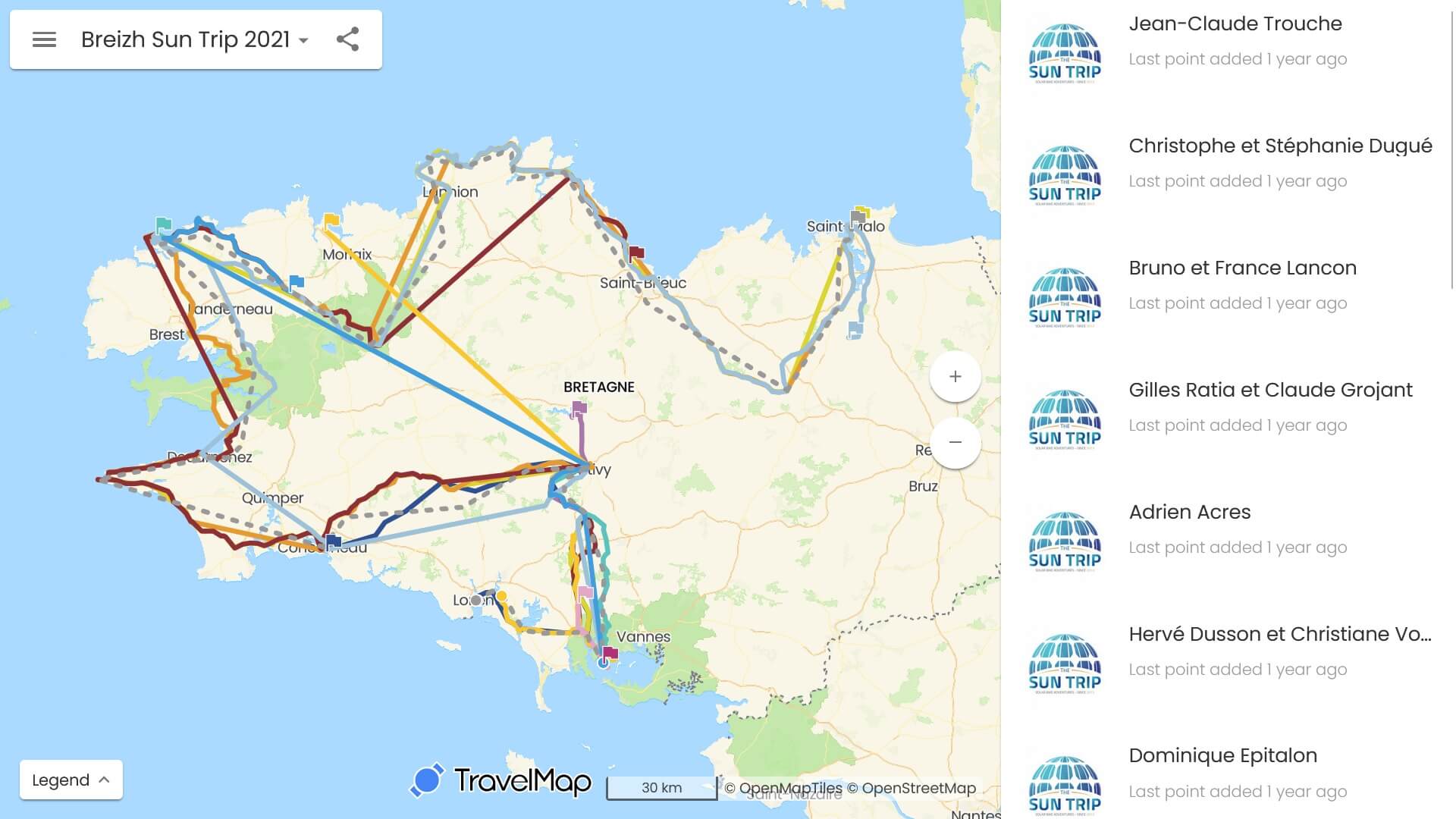Screenshot of a TravelMap race map updated in real time with OsmAnd and SPOT devices
