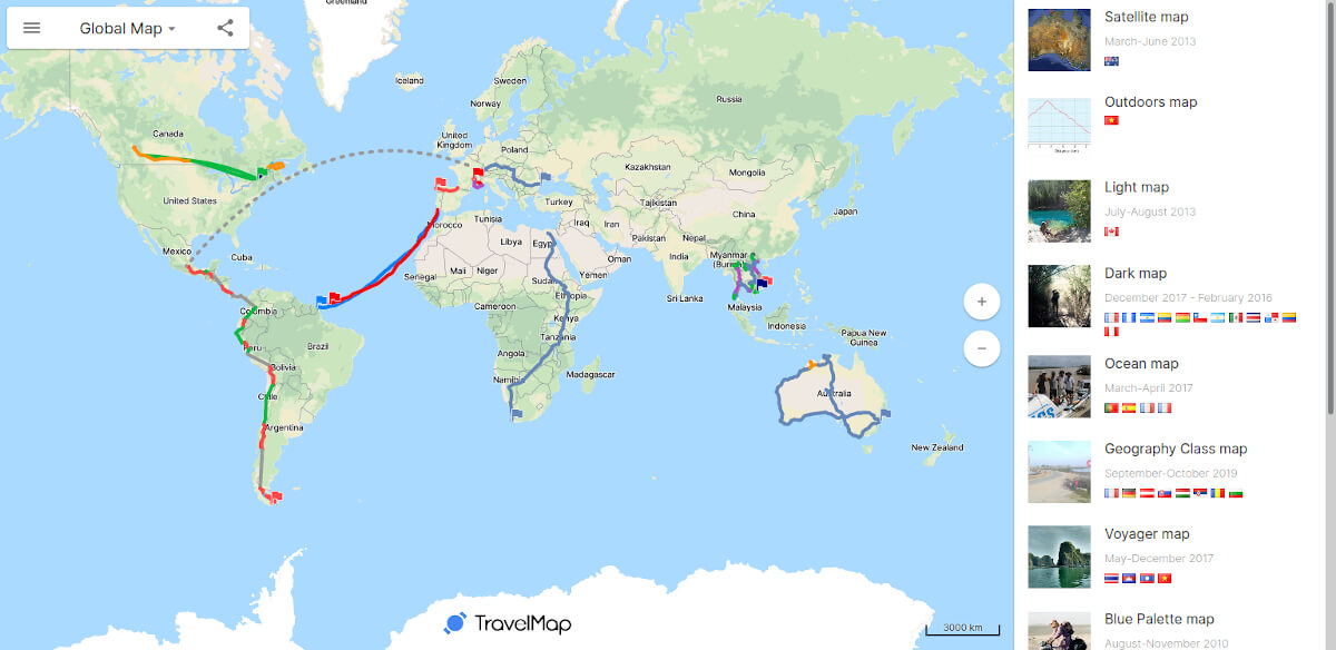 Example of a Premium Plus travel map itinerary