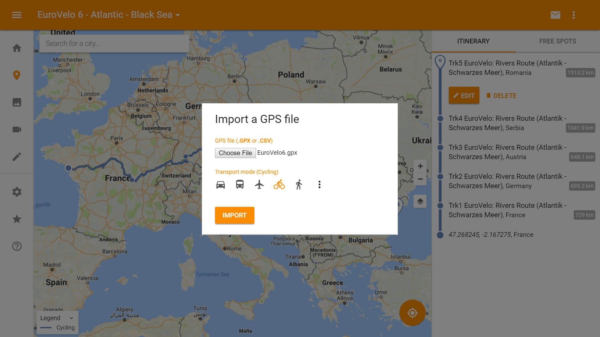 Import GPS files on an interactive google map