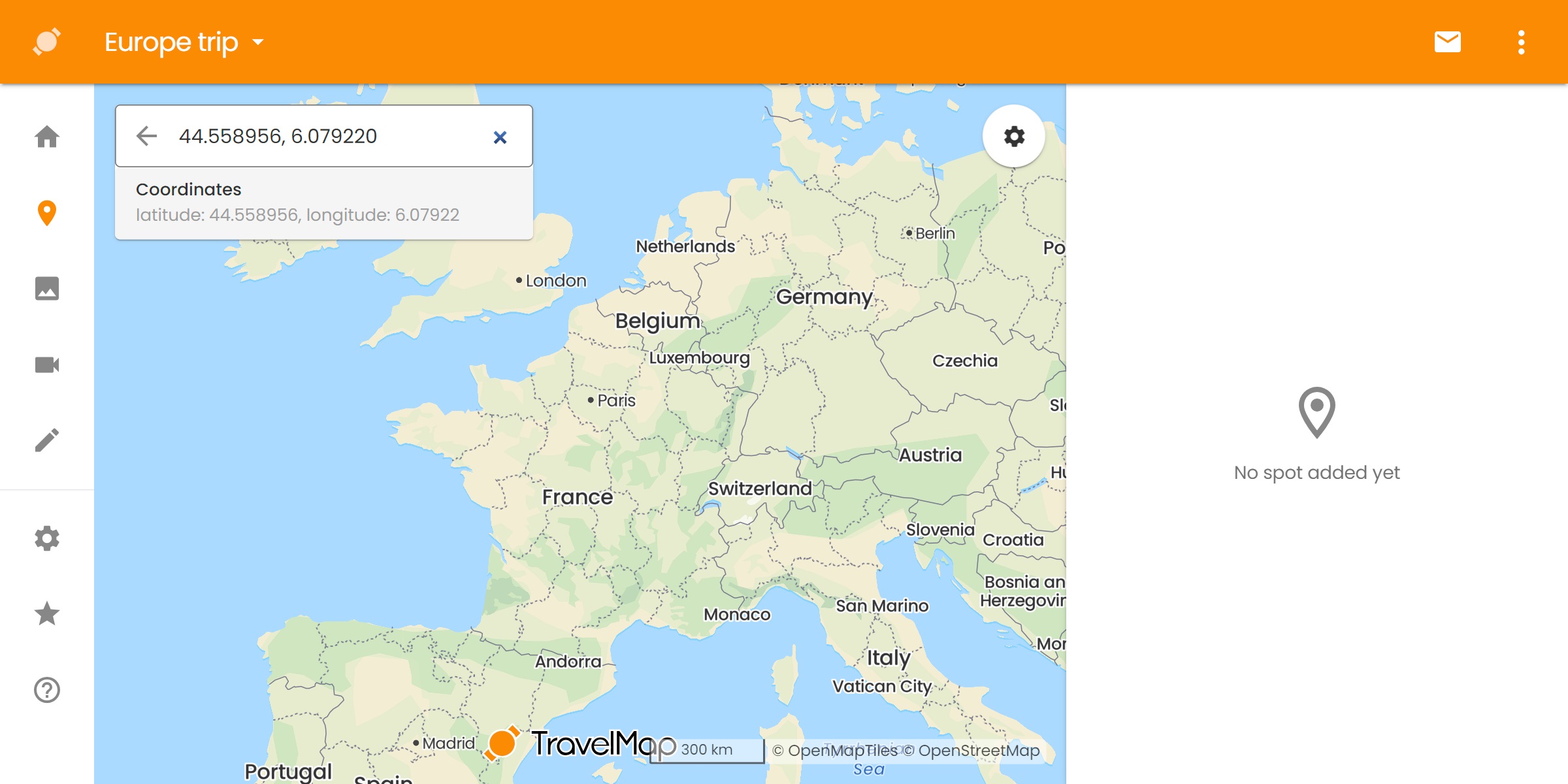 TravelMap admin map search box enter decimal coordinates