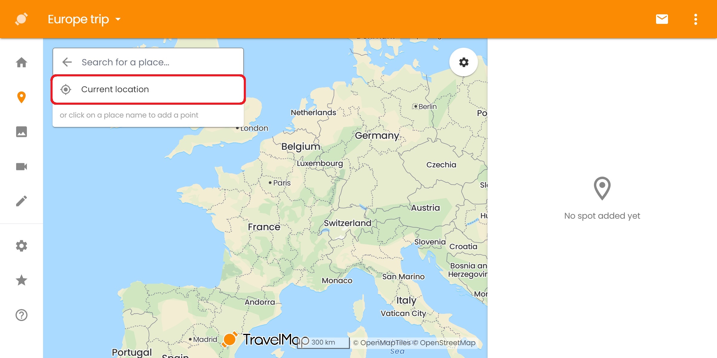 TravelMap admin map use current location to add new spots