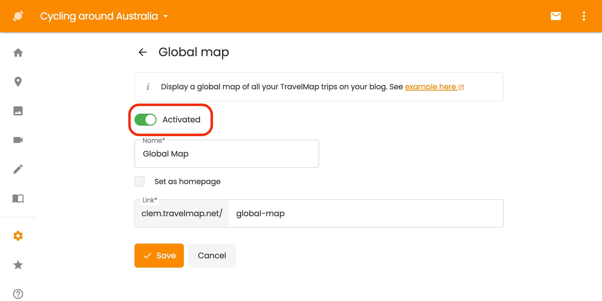 Activate the Global Map to view all your itineraries on the same map