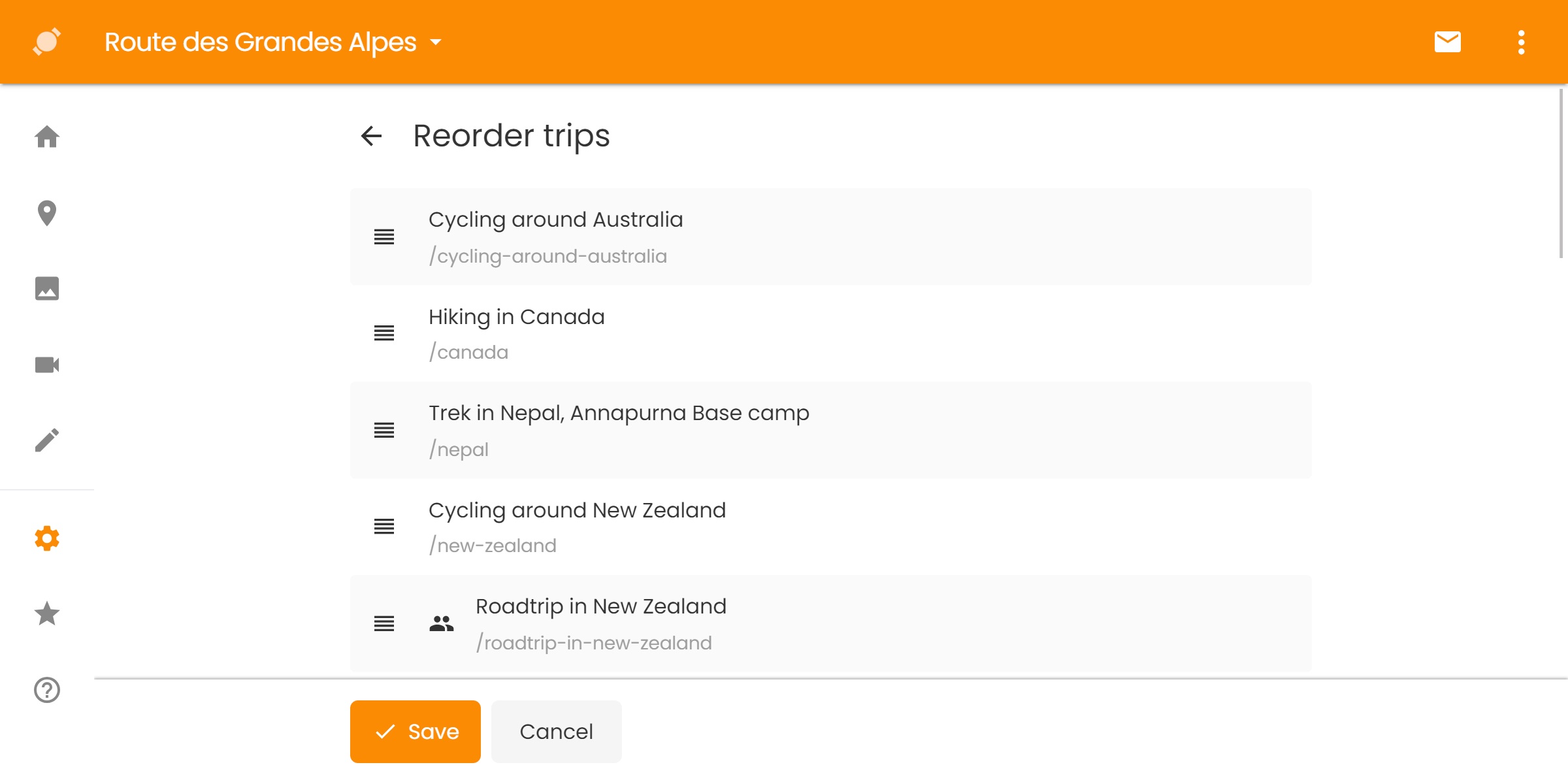 Reorder your trips on TravelMap